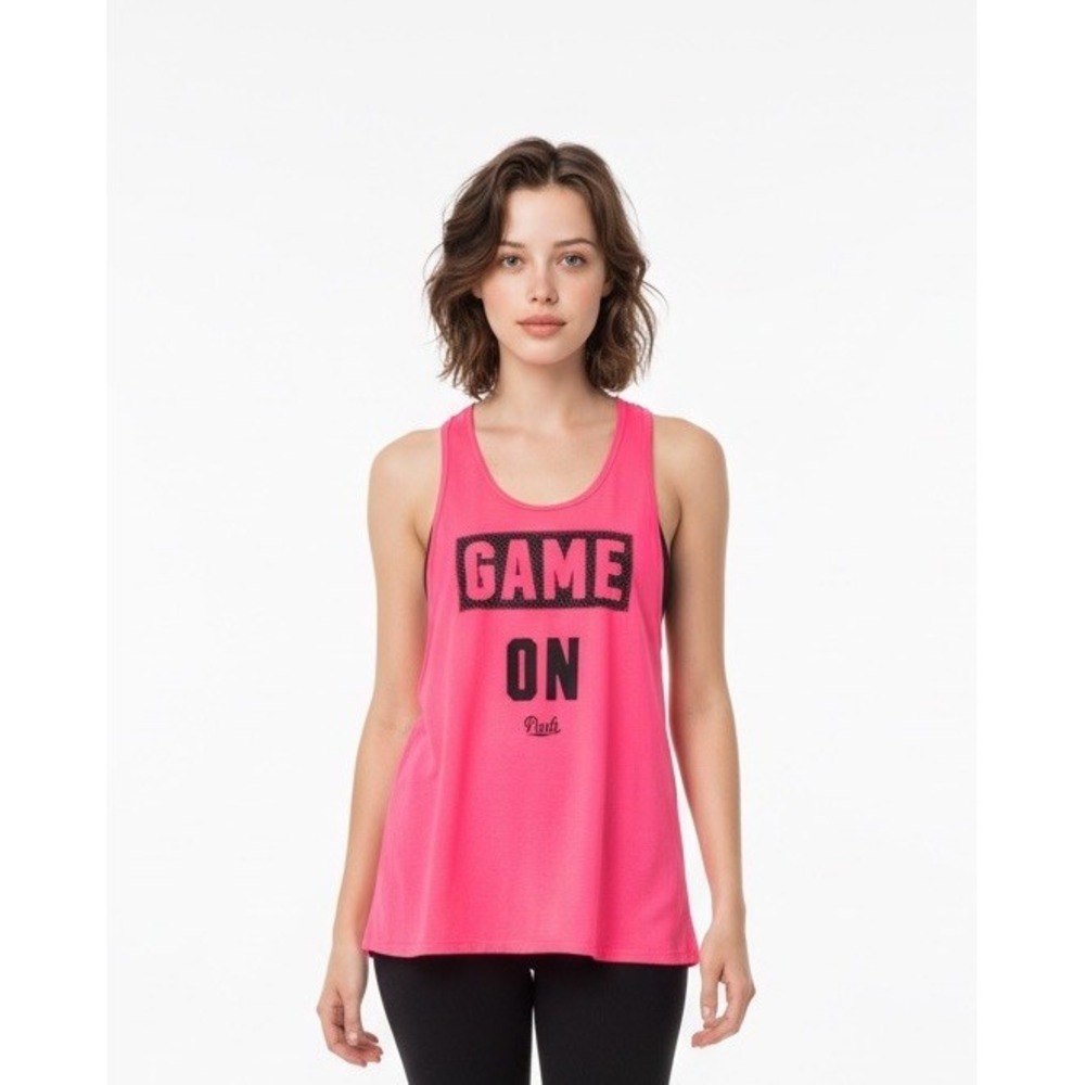 Neon PINK Victorias Secret Racerback Tank Top Sz S "GAME ON" Y2K 90s Sporty NWOT - Picture 5 of 5